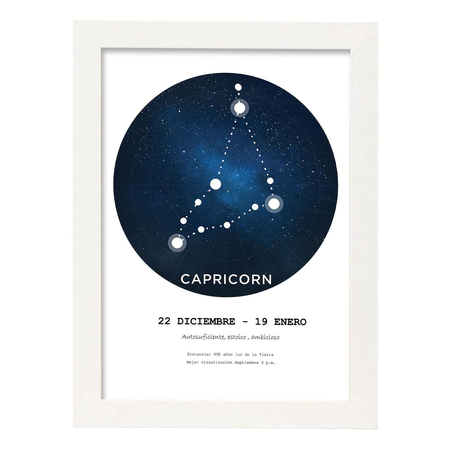 Lamina con la constelación Capricorn. Poster con símbolo del zodiaco en y fondo blanco-Artwork-Nacnic-A4-Marco Blanco-Nacnic Estudio SL