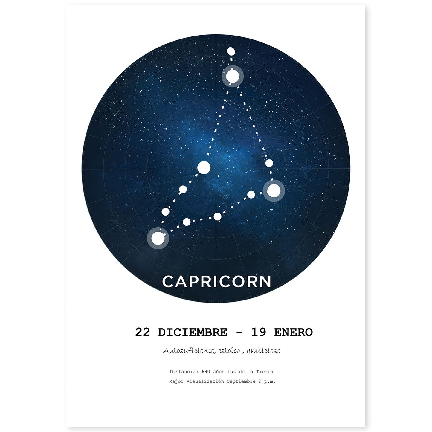 Lamina con la constelación Capricorn. Poster con símbolo del zodiaco en y fondo blanco-Artwork-Nacnic-A4-Sin marco-Nacnic Estudio SL