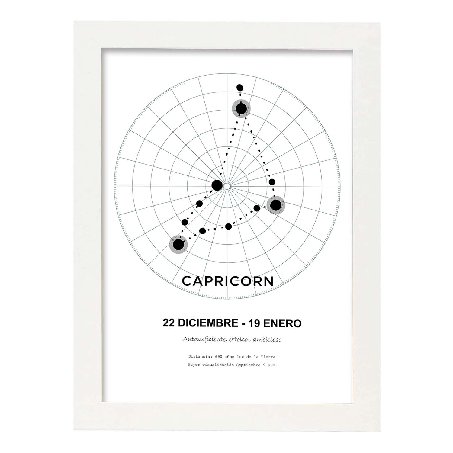 Lamina con la constelación Capricorn. Poster con símbolo del zodiaco en y fondo del cielo estrellado-Artwork-Nacnic-A3-Marco Blanco-Nacnic Estudio SL