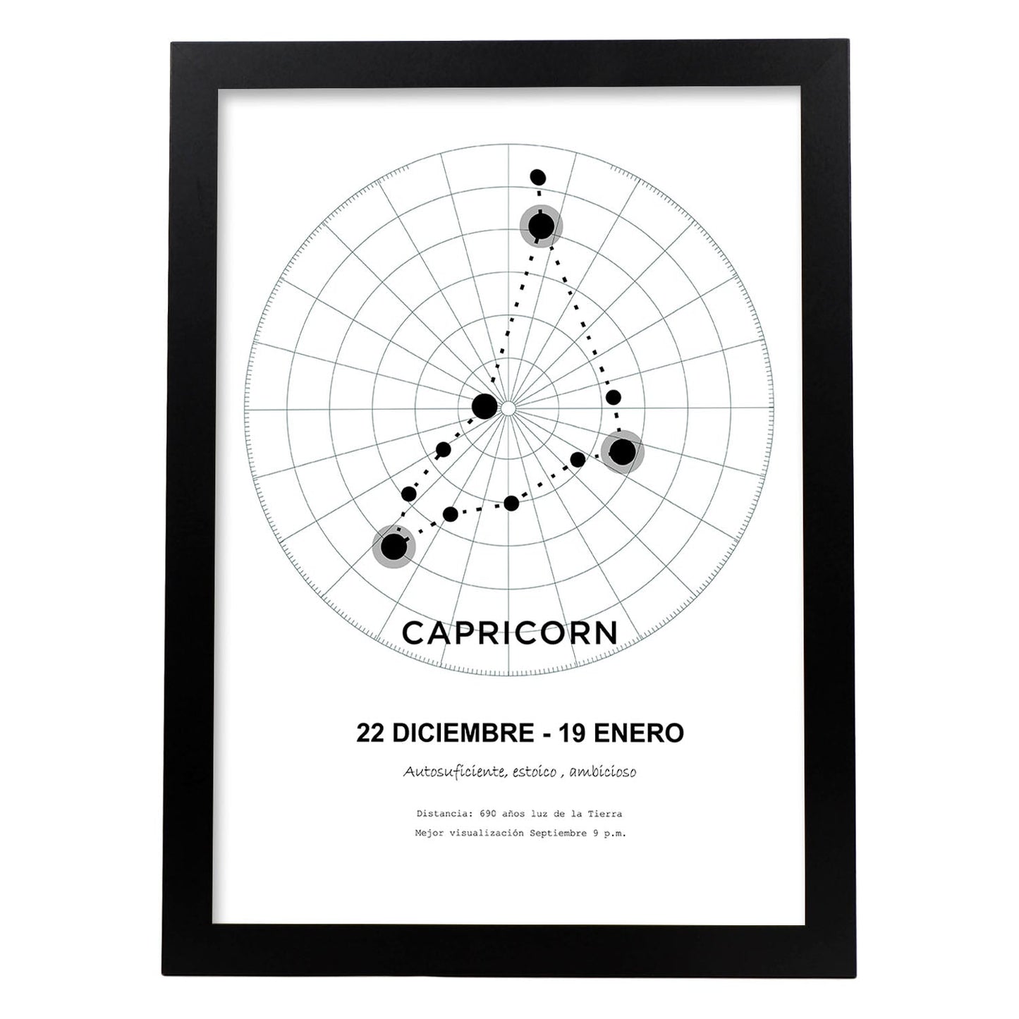 Lamina con la constelación Capricorn. Poster con símbolo del zodiaco en y fondo del cielo estrellado-Artwork-Nacnic-A3-Marco Negro-Nacnic Estudio SL