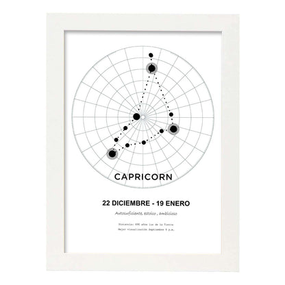 Lamina con la constelación Capricorn. Poster con símbolo del zodiaco en y fondo del cielo estrellado-Artwork-Nacnic-A4-Marco Blanco-Nacnic Estudio SL