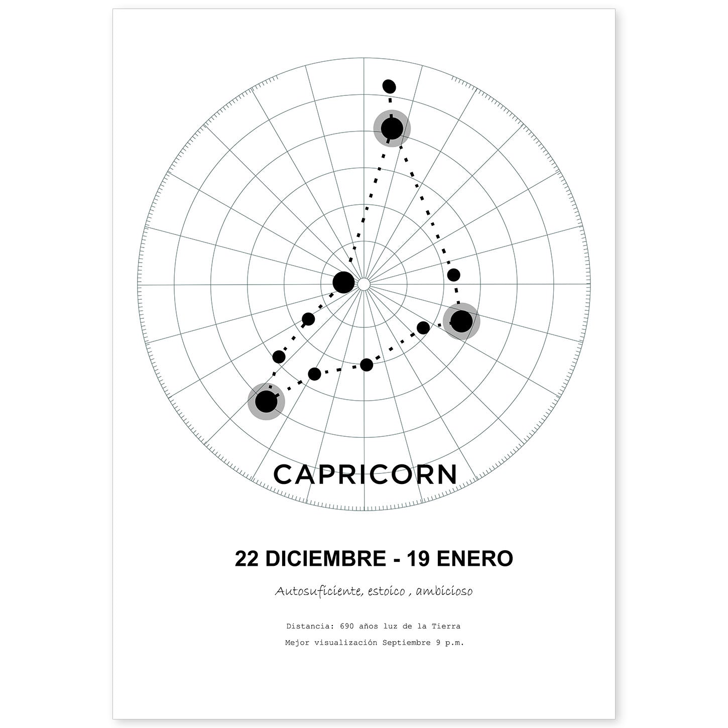 Lamina con la constelación Capricorn. Poster con símbolo del zodiaco en y fondo del cielo estrellado-Artwork-Nacnic-A4-Sin marco-Nacnic Estudio SL