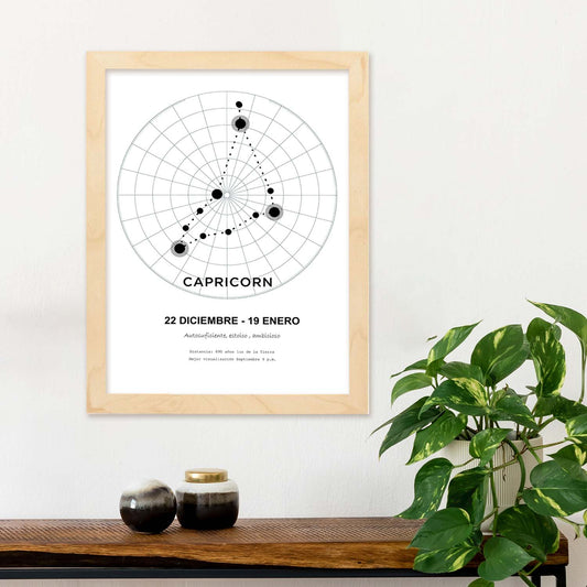 Lamina con la constelación Capricorn. Poster con símbolo del zodiaco en y fondo del cielo estrellado-Artwork-Nacnic-Nacnic Estudio SL