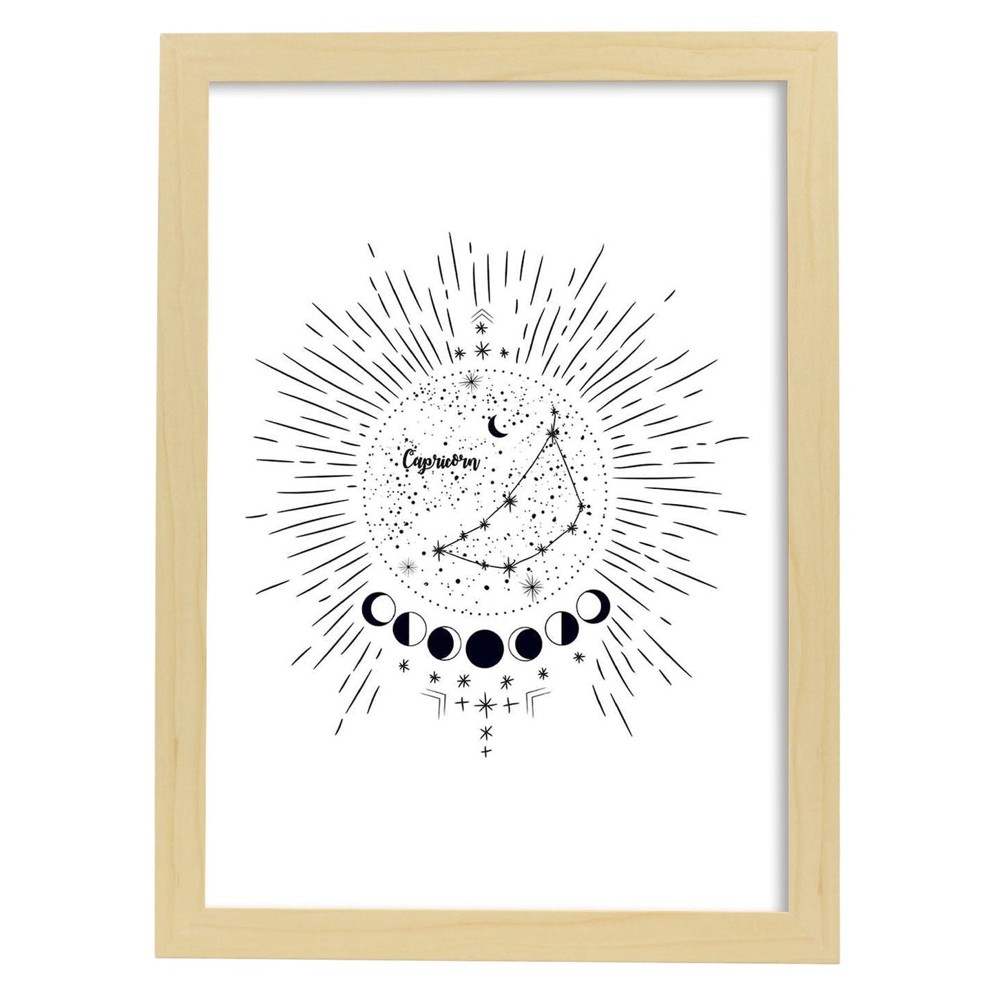 Lamina con la constelación Capricornio. Poster con símbolo del zodiaco en y fondo blanco-Artwork-Nacnic-A3-Marco Madera clara-Nacnic Estudio SL