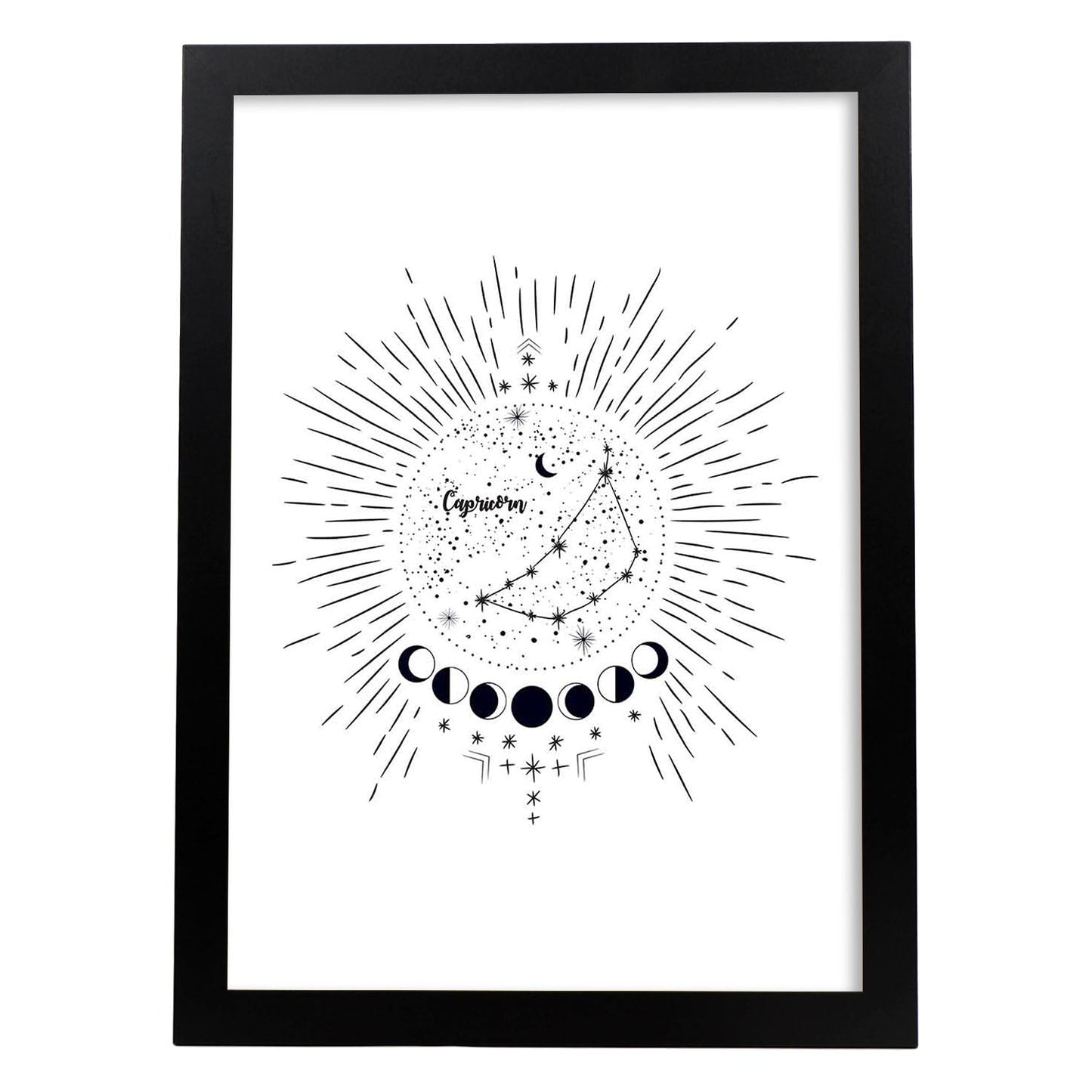 Lamina con la constelación Capricornio. Poster con símbolo del zodiaco en y fondo blanco-Artwork-Nacnic-A3-Marco Negro-Nacnic Estudio SL