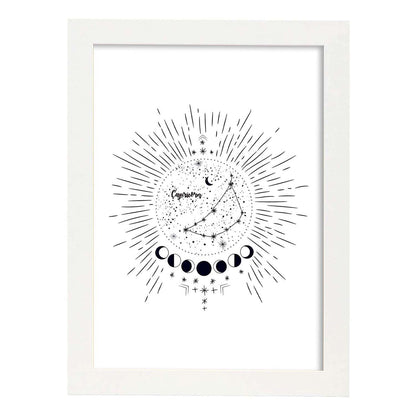 Lamina con la constelación Capricornio. Poster con símbolo del zodiaco en y fondo blanco-Artwork-Nacnic-A4-Marco Blanco-Nacnic Estudio SL