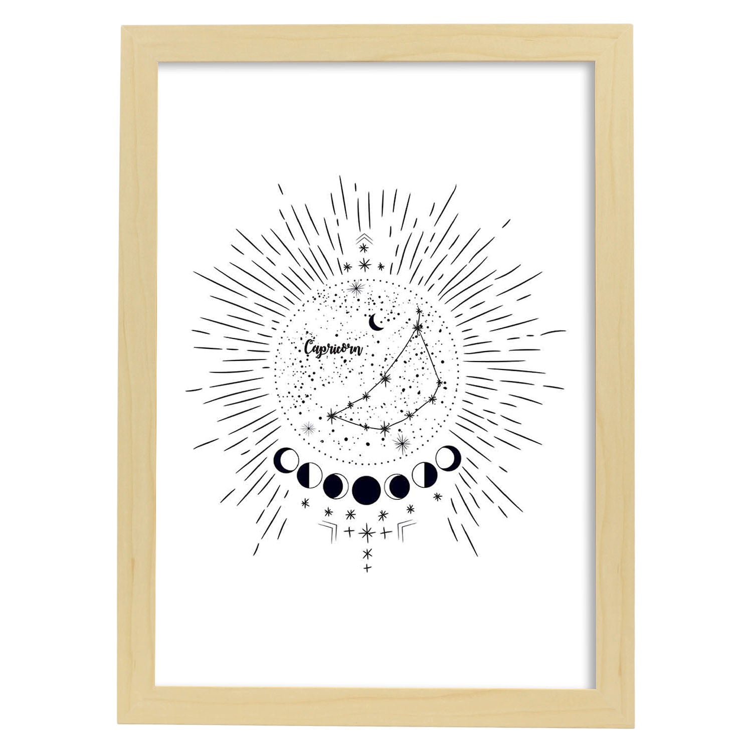 Lamina con la constelación Capricornio. Poster con símbolo del zodiaco en y fondo blanco-Artwork-Nacnic-A4-Marco Madera clara-Nacnic Estudio SL