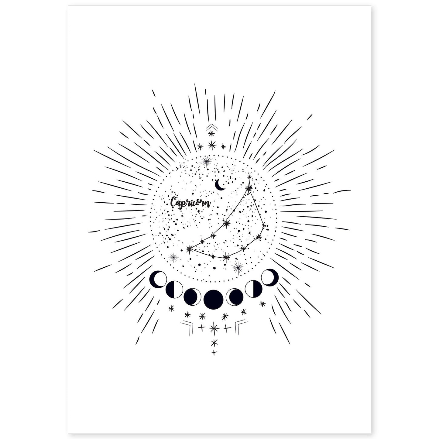 Lamina con la constelación Capricornio. Poster con símbolo del zodiaco en y fondo blanco-Artwork-Nacnic-A4-Sin marco-Nacnic Estudio SL