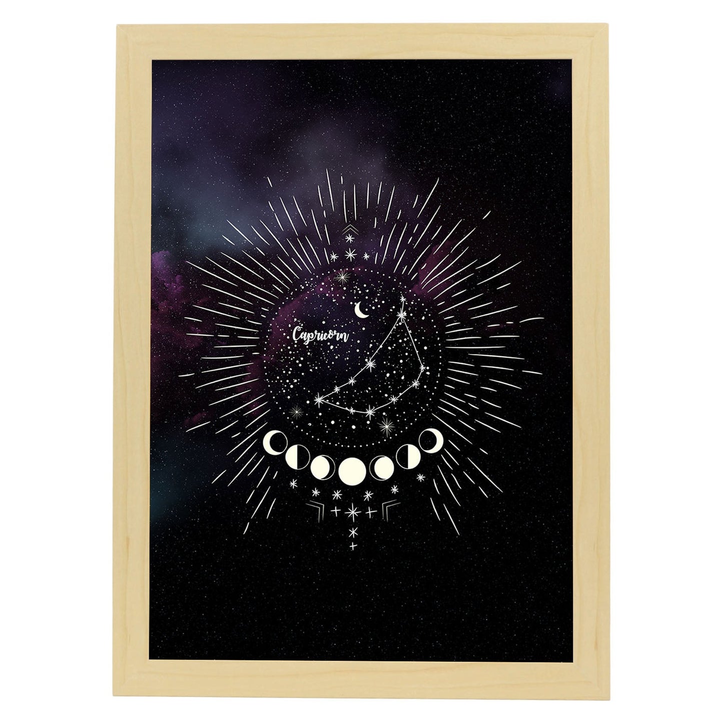 Lamina con la constelación Capricornio. Poster de astrología con símbolo del Zodiaco en y Fondo del Cielo Estrellado-Artwork-Nacnic-A3-Marco Madera clara-Nacnic Estudio SL