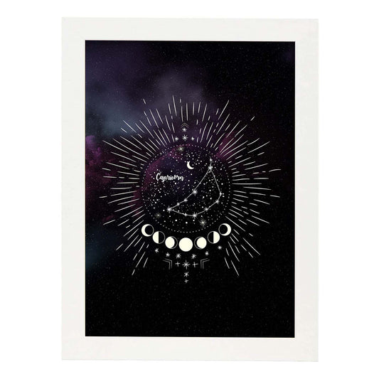 Lamina con la constelación Capricornio. Poster de astrología con símbolo del Zodiaco en y Fondo del Cielo Estrellado-Artwork-Nacnic-A4-Marco Blanco-Nacnic Estudio SL