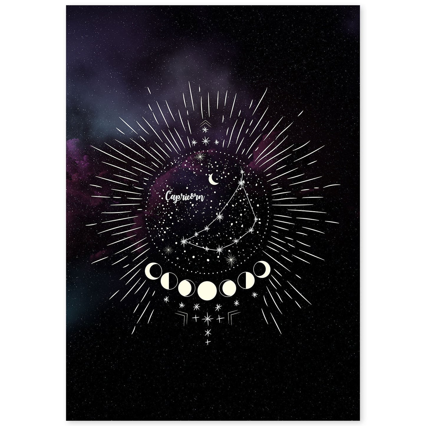 Lamina con la constelación Capricornio. Poster de astrología con símbolo del Zodiaco en y Fondo del Cielo Estrellado-Artwork-Nacnic-A4-Sin marco-Nacnic Estudio SL
