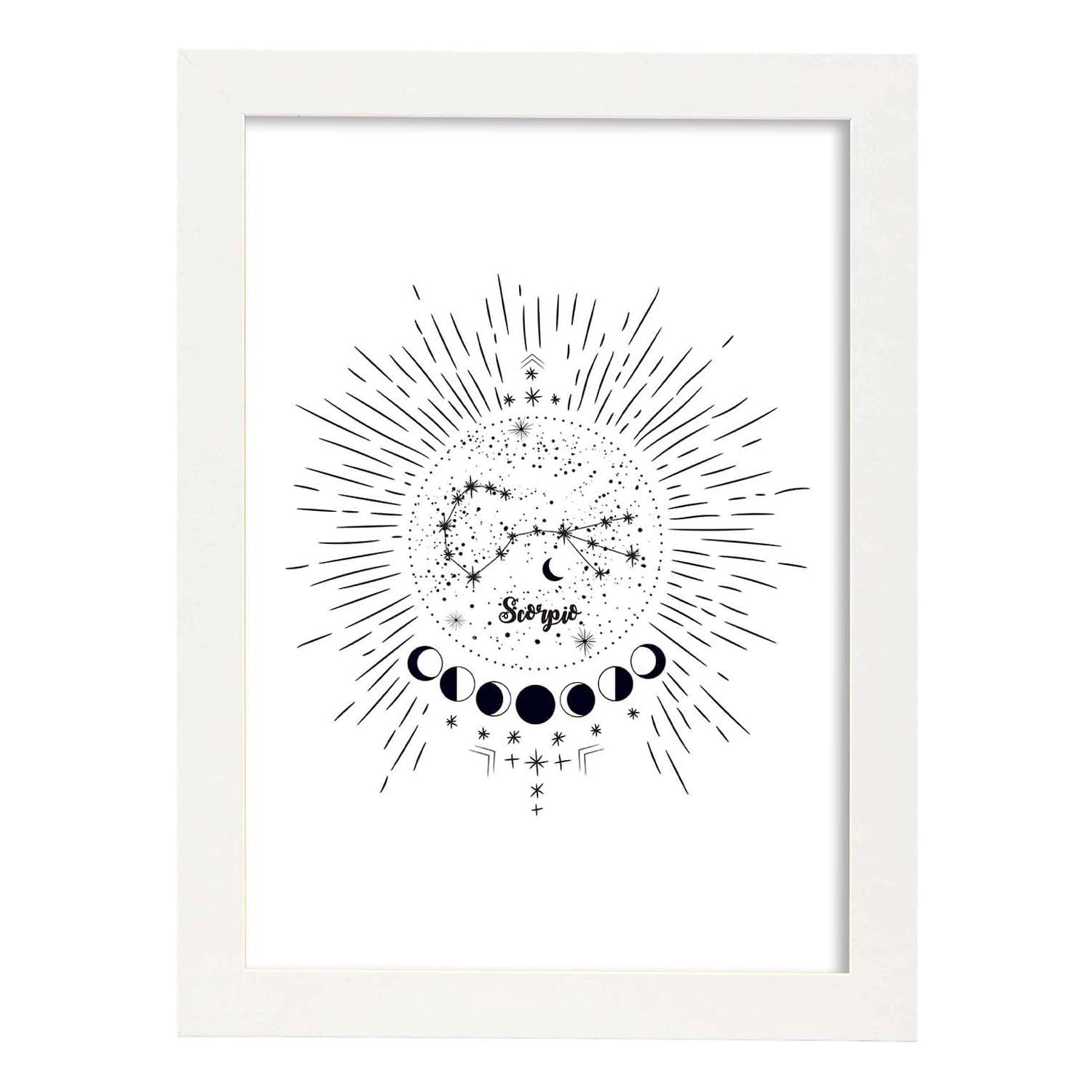 Lamina con la constelación Escorpio. Poster con símbolo del zodiaco en y fondo blanco-Artwork-Nacnic-A3-Marco Blanco-Nacnic Estudio SL
