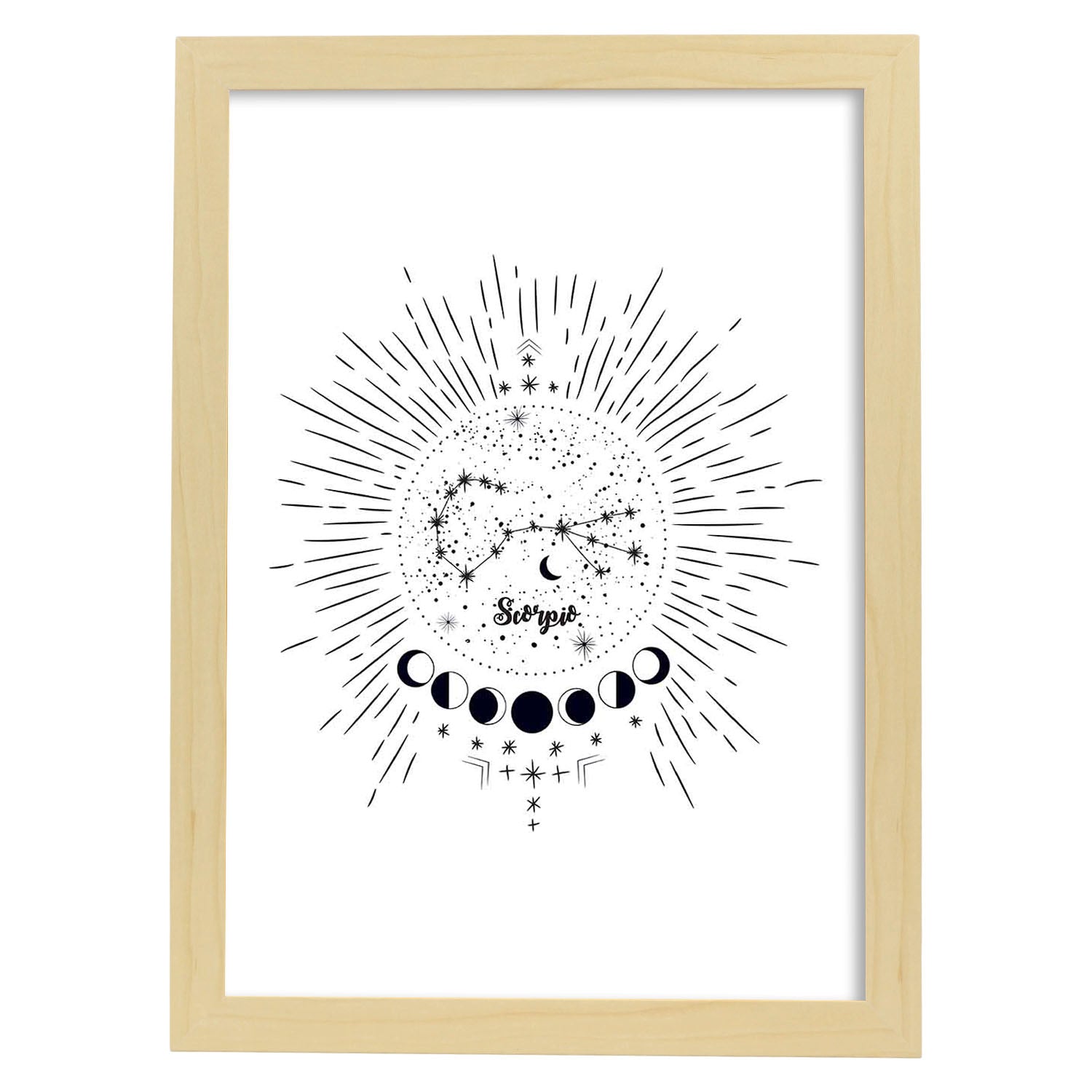Lamina con la constelación Escorpio. Poster con símbolo del zodiaco en y fondo blanco-Artwork-Nacnic-A3-Marco Madera clara-Nacnic Estudio SL