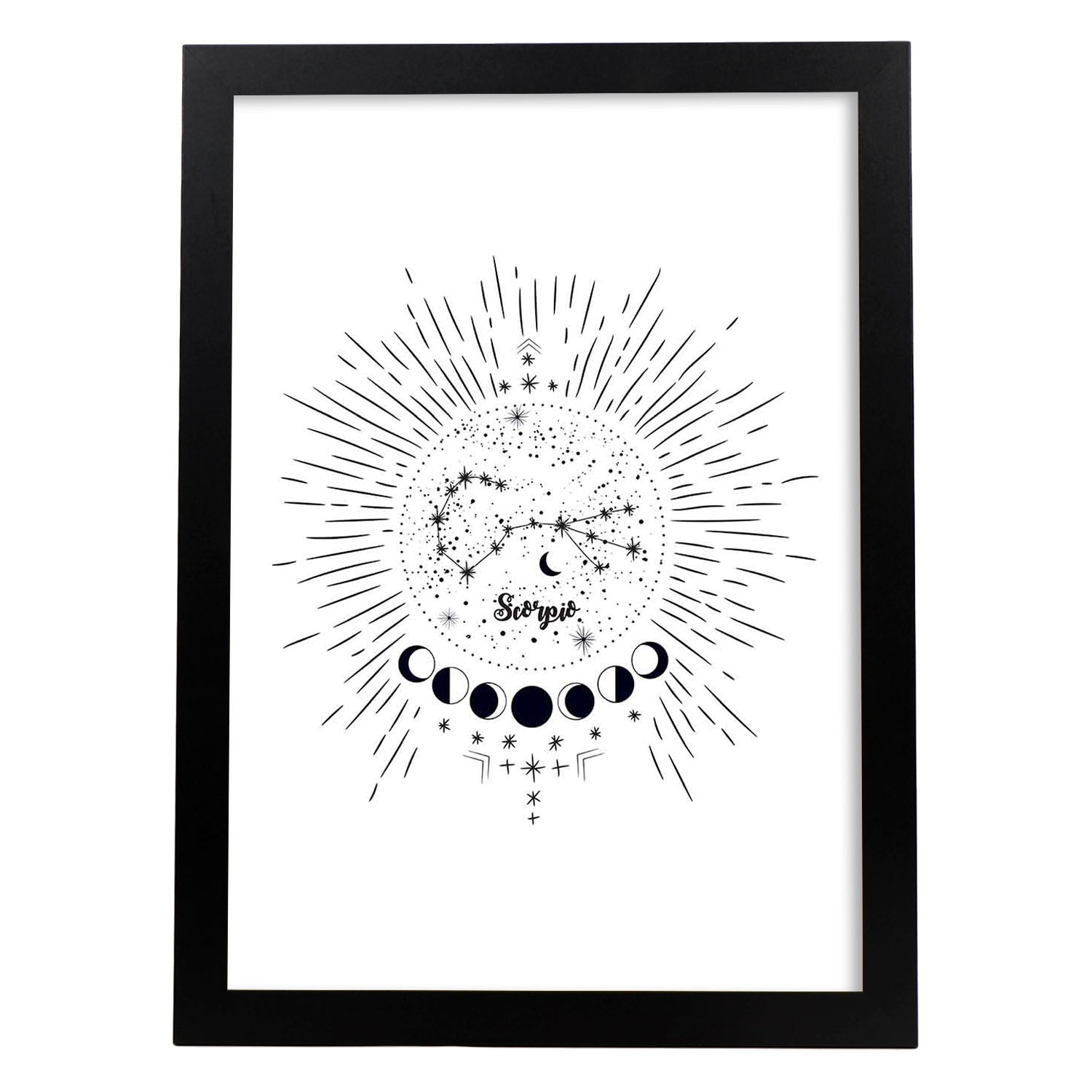 Lamina con la constelación Escorpio. Poster con símbolo del zodiaco en y fondo blanco-Artwork-Nacnic-A3-Marco Negro-Nacnic Estudio SL