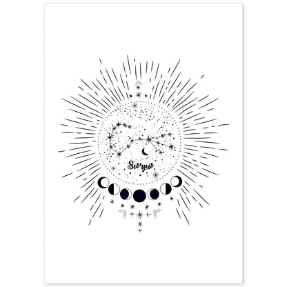 Lamina con la constelación Escorpio. Poster con símbolo del zodiaco en y fondo blanco-Artwork-Nacnic-A4-Sin marco-Nacnic Estudio SL