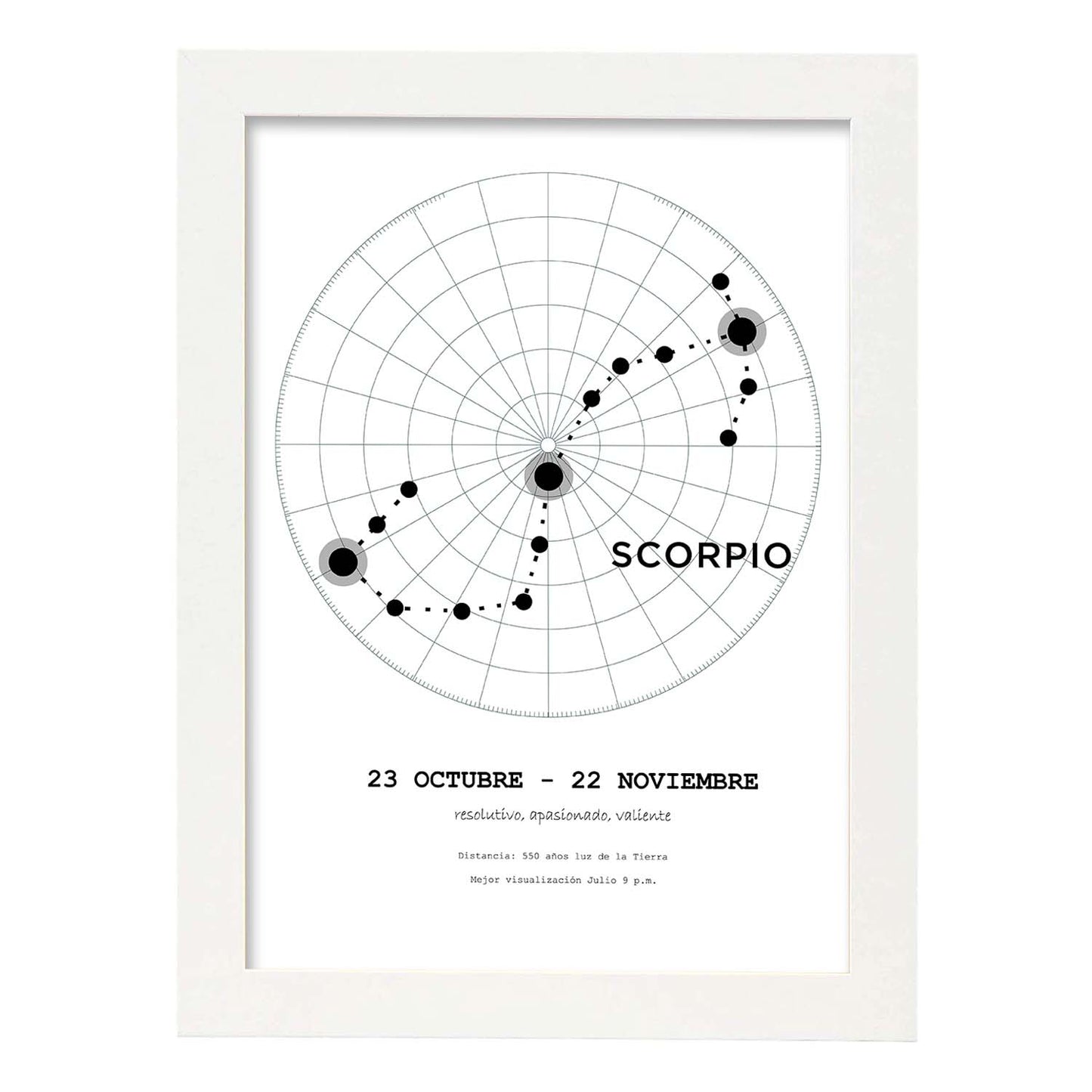 Lamina con la constelación Escorpio. Poster con símbolo del zodiaco en y fondo del cielo estrellado-Artwork-Nacnic-A3-Marco Blanco-Nacnic Estudio SL