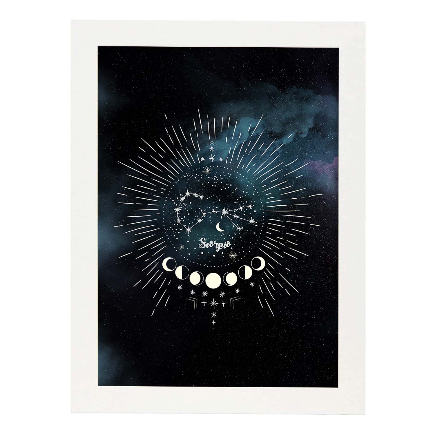 Lamina con la constelación Escorpio. Poster con símbolo del Zodiaco en y Fondo del Cielo Estrellado-Artwork-Nacnic-A3-Marco Blanco-Nacnic Estudio SL