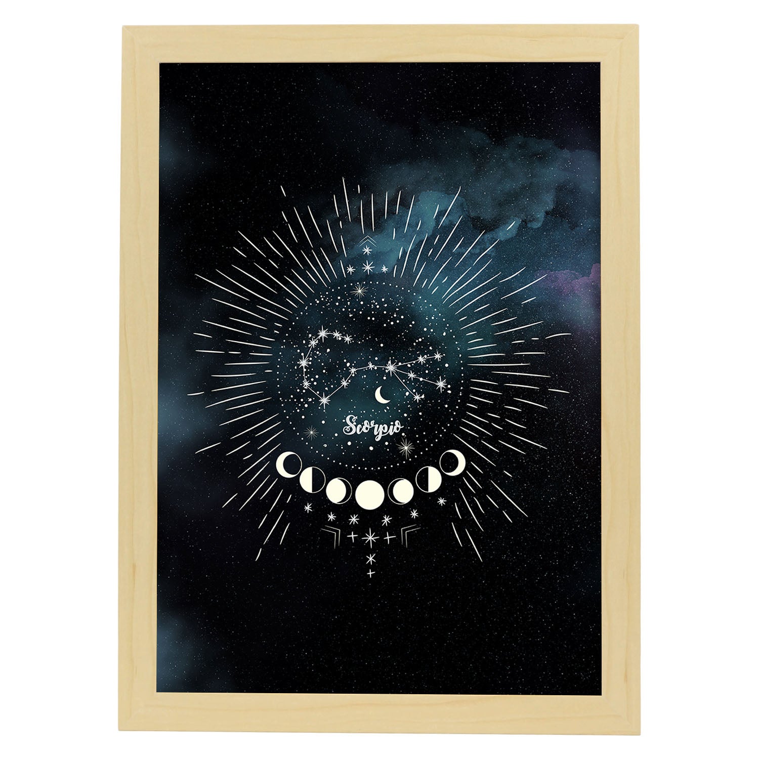 Lamina con la constelación Escorpio. Poster con símbolo del Zodiaco en y Fondo del Cielo Estrellado-Artwork-Nacnic-A3-Marco Madera clara-Nacnic Estudio SL