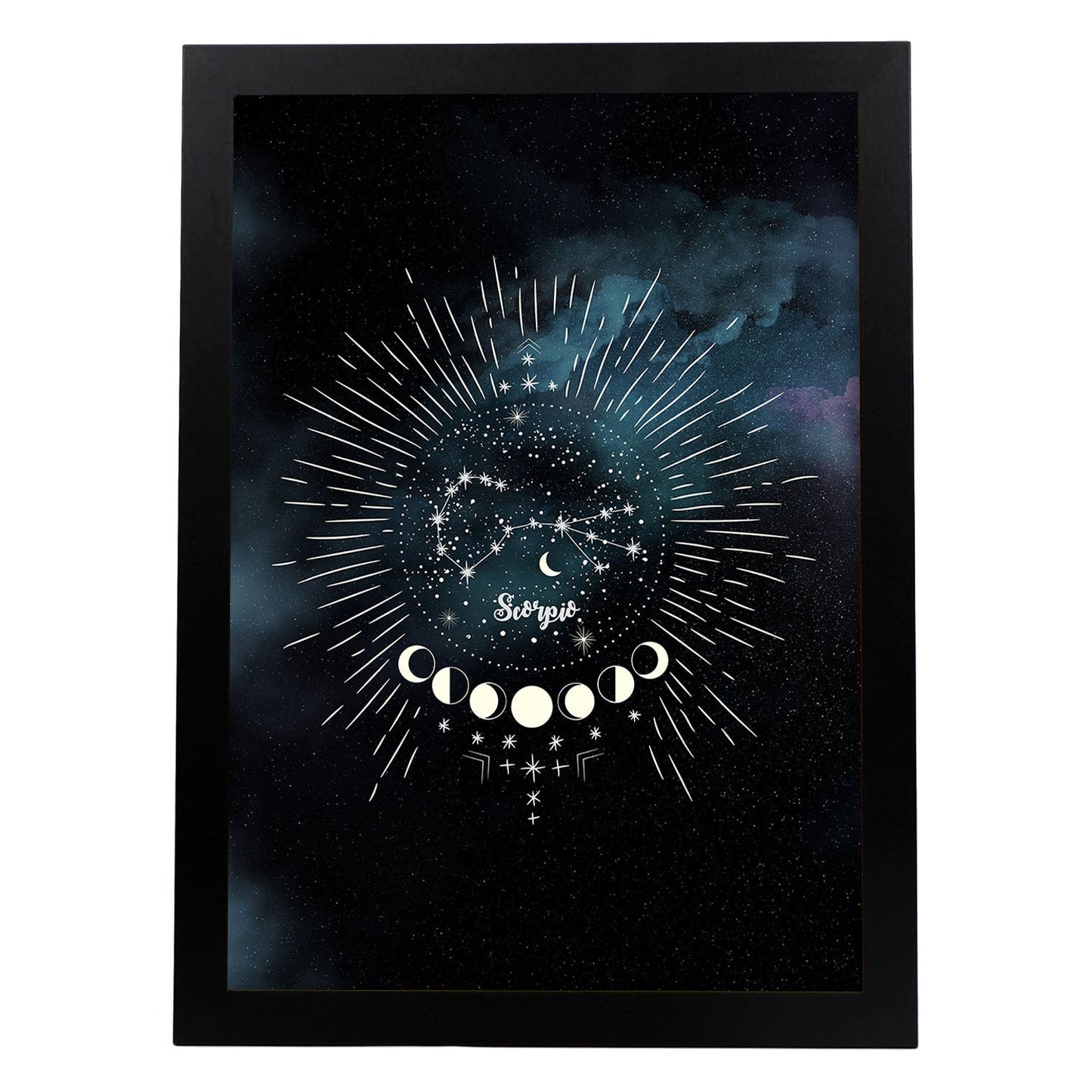 Lamina con la constelación Escorpio. Poster con símbolo del Zodiaco en y Fondo del Cielo Estrellado-Artwork-Nacnic-A3-Marco Negro-Nacnic Estudio SL