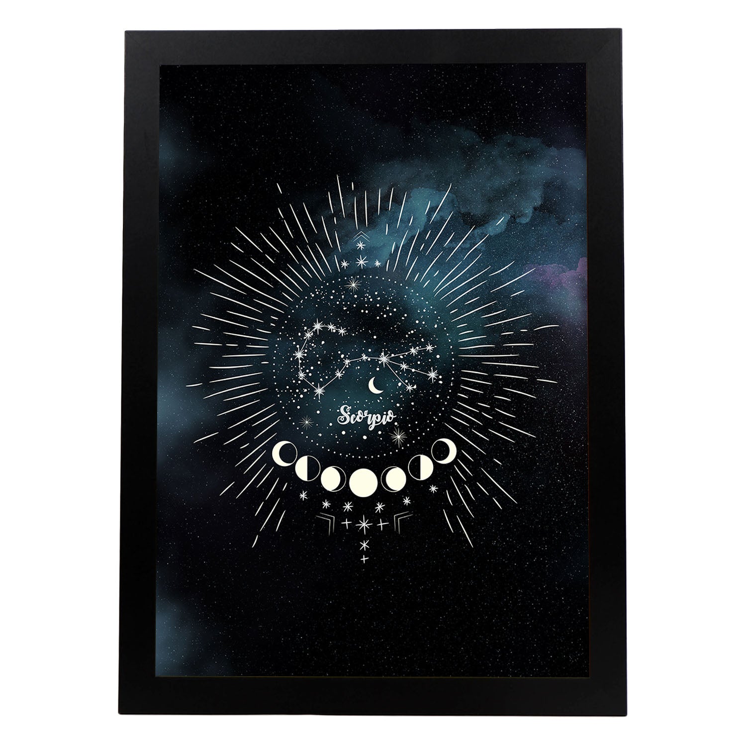 Lamina con la constelación Escorpio. Poster con símbolo del Zodiaco en y Fondo del Cielo Estrellado-Artwork-Nacnic-A3-Marco Negro-Nacnic Estudio SL