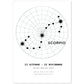Lamina con la constelación Escorpio. Poster con símbolo del zodiaco en y fondo del cielo estrellado-Artwork-Nacnic-A4-Sin marco-Nacnic Estudio SL