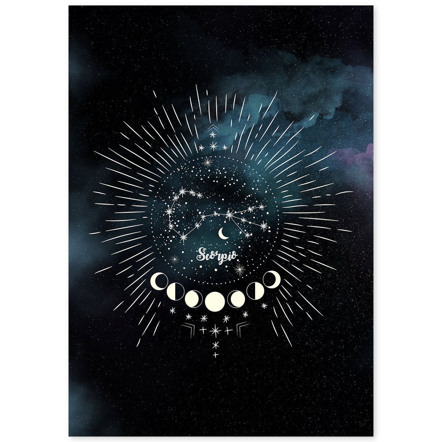 Lamina con la constelación Escorpio. Poster con símbolo del Zodiaco en y Fondo del Cielo Estrellado-Artwork-Nacnic-A4-Sin marco-Nacnic Estudio SL