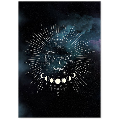 Lamina con la constelación Escorpio. Poster con símbolo del Zodiaco en y Fondo del Cielo Estrellado-Artwork-Nacnic-A4-Sin marco-Nacnic Estudio SL