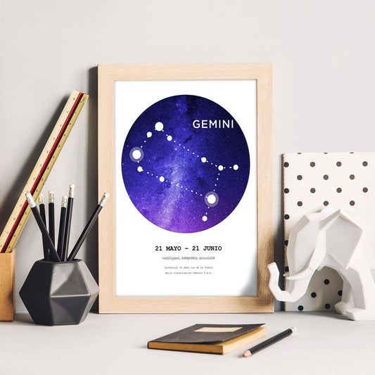 Lamina con la constelación Gemini. Poster con símbolo del zodiaco en y fondo blanco-Artwork-Nacnic-Nacnic Estudio SL