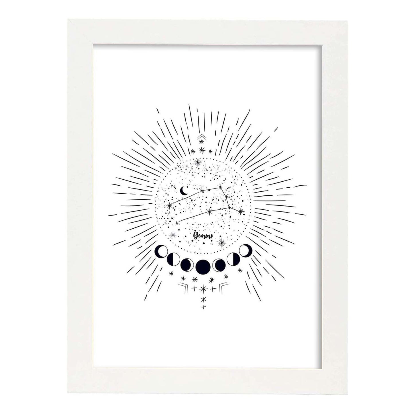 Lamina con la constelación Geminis. Poster con símbolo del zodiaco en y fondo blanco-Artwork-Nacnic-A3-Marco Blanco-Nacnic Estudio SL