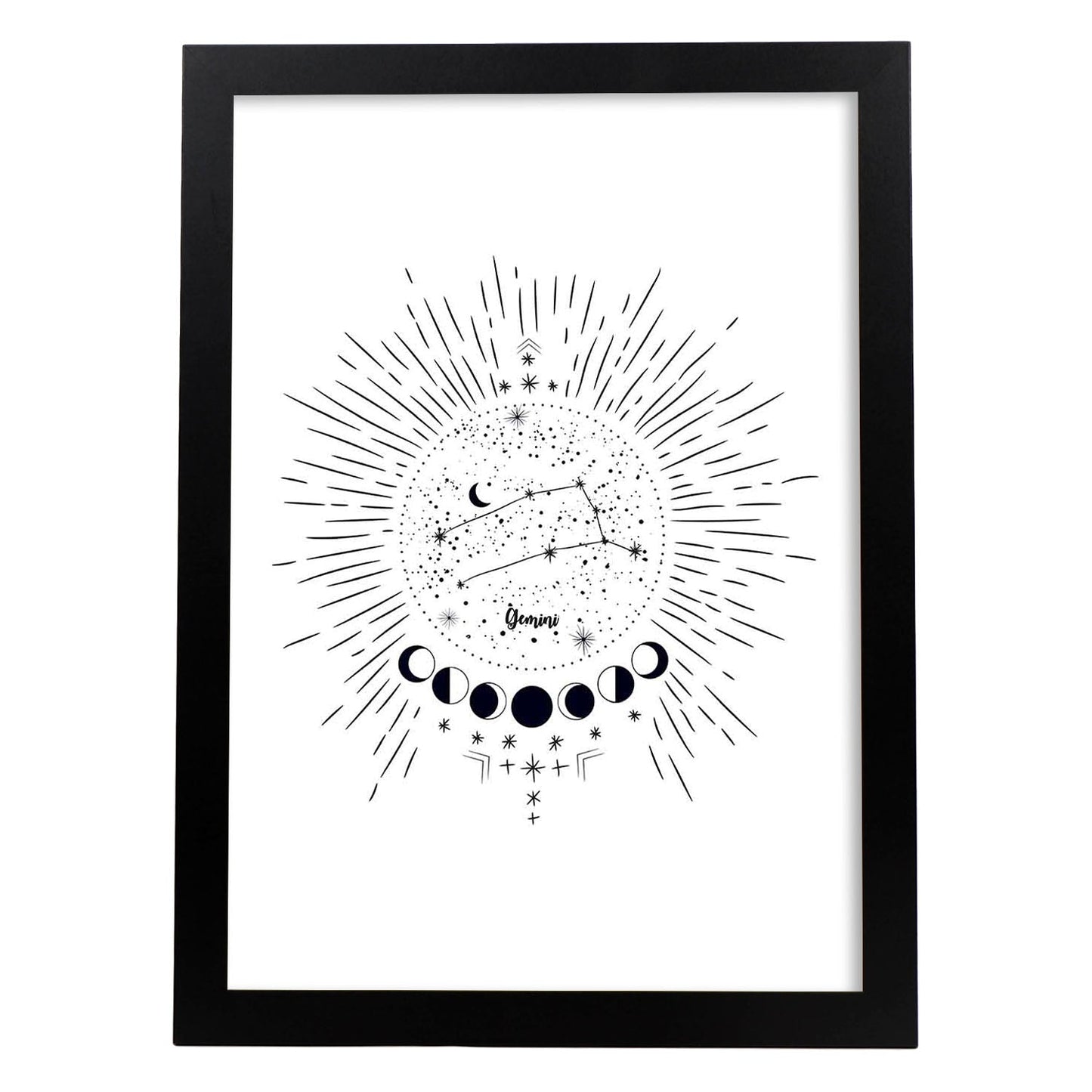 Lamina con la constelación Geminis. Poster con símbolo del zodiaco en y fondo blanco-Artwork-Nacnic-A3-Marco Negro-Nacnic Estudio SL