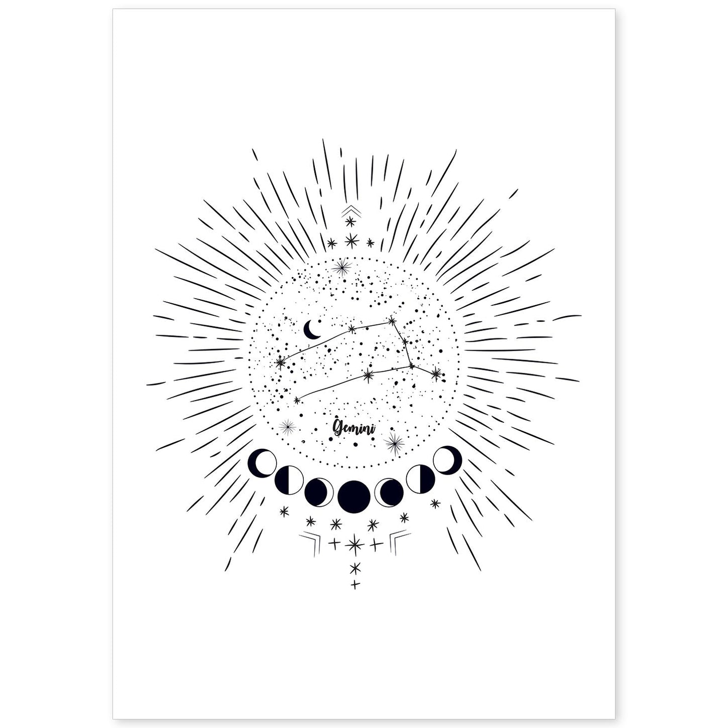 Lamina con la constelación Geminis. Poster con símbolo del zodiaco en y fondo blanco-Artwork-Nacnic-A4-Sin marco-Nacnic Estudio SL