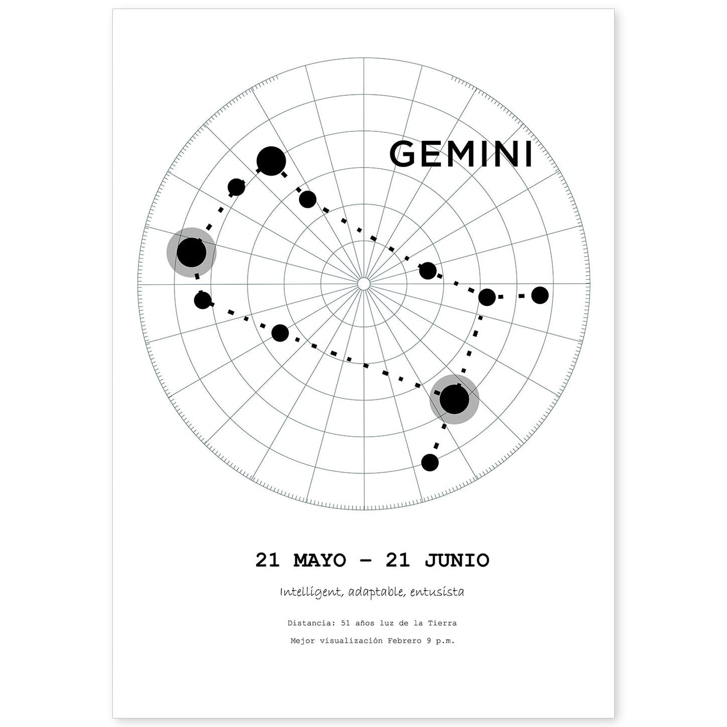 Lamina con la constelación Geminis. Poster con símbolo del zodiaco en y fondo del cielo estrellado-Artwork-Nacnic-A4-Sin marco-Nacnic Estudio SL