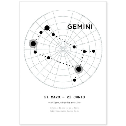 Lamina con la constelación Geminis. Poster con símbolo del zodiaco en y fondo del cielo estrellado-Artwork-Nacnic-A4-Sin marco-Nacnic Estudio SL