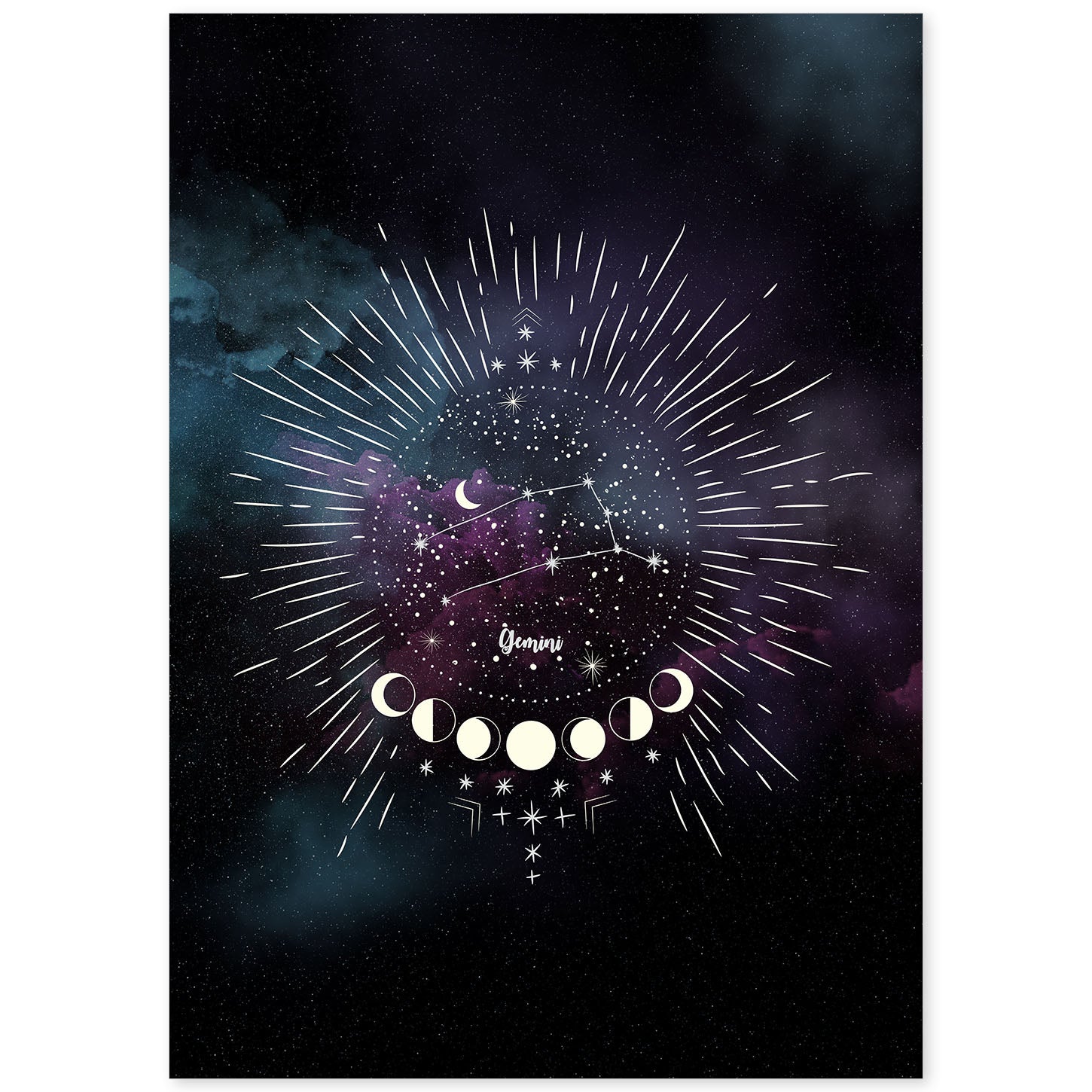 Lamina con la constelación Geminis. Poster con símbolo del Zodiaco en y Fondo del Cielo Estrellado-Artwork-Nacnic-A4-Sin marco-Nacnic Estudio SL