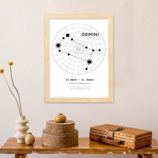Lamina con la constelación Geminis. Poster con símbolo del zodiaco en y fondo del cielo estrellado-Artwork-Nacnic-Nacnic Estudio SL