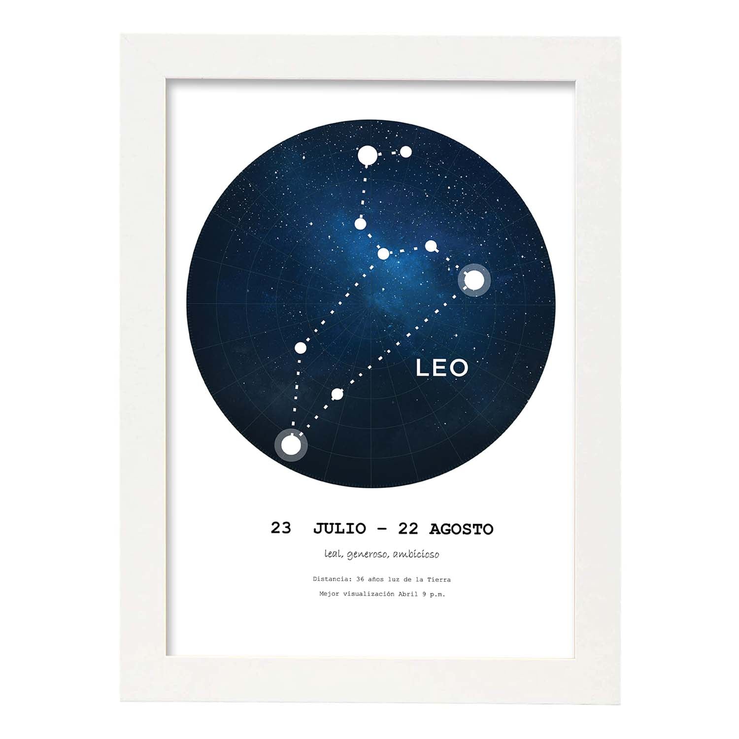 Lamina con la constelación Leo. Poster con símbolo del zodiaco en y fondo blanco-Artwork-Nacnic-A3-Marco Blanco-Nacnic Estudio SL