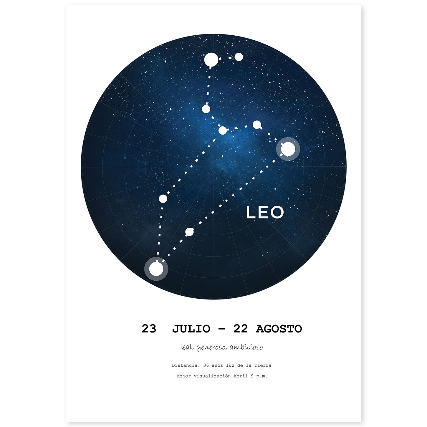 Lamina con la constelación Leo. Poster con símbolo del zodiaco en y fondo blanco-Artwork-Nacnic-A4-Sin marco-Nacnic Estudio SL