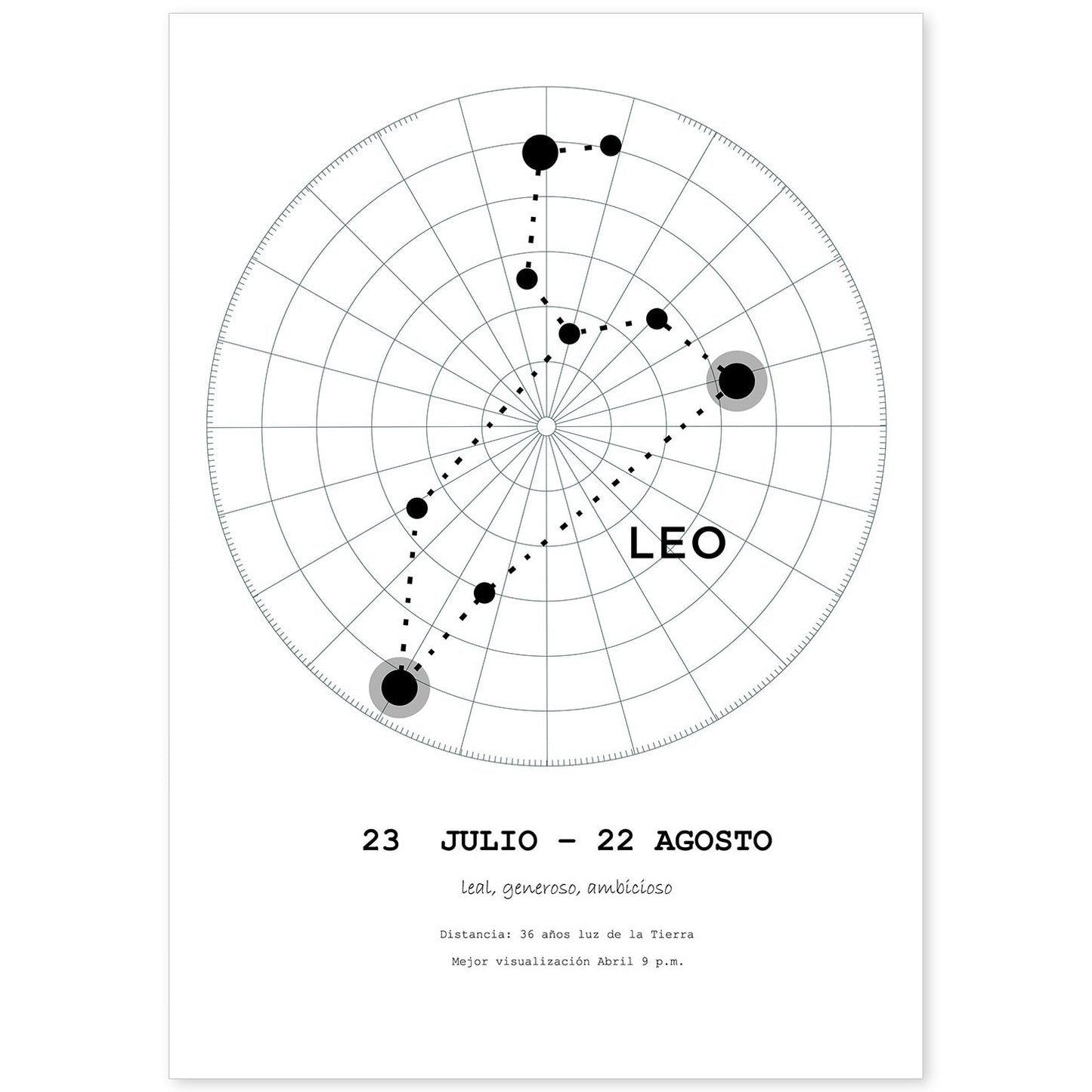 Lamina con la constelación Leo. Poster con símbolo del zodiaco en y fondo del cielo estrellado-Artwork-Nacnic-A4-Sin marco-Nacnic Estudio SL