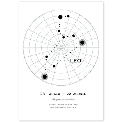 Lamina con la constelación Leo. Poster con símbolo del zodiaco en y fondo del cielo estrellado-Artwork-Nacnic-A4-Sin marco-Nacnic Estudio SL