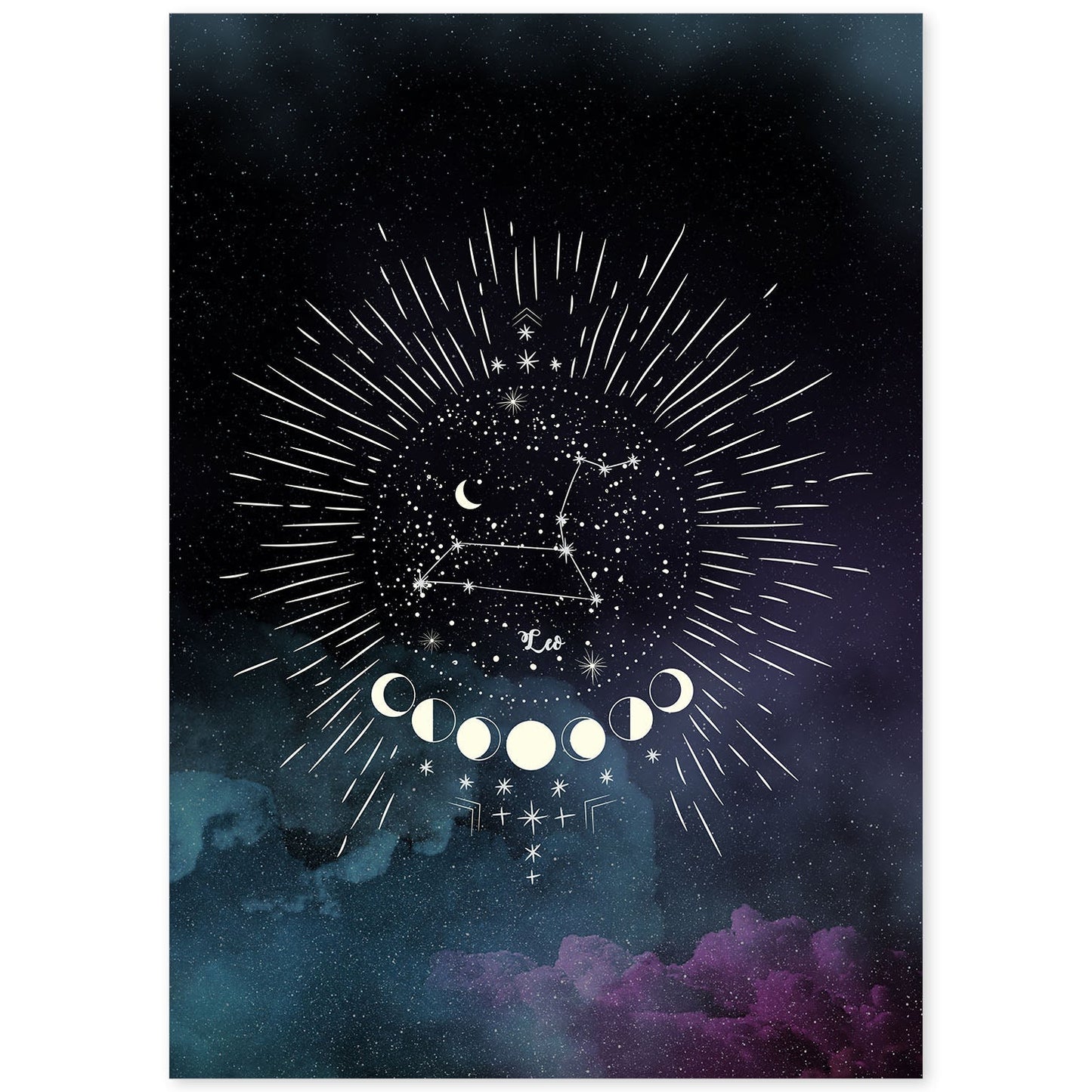 Lamina con la constelación Leo. Poster con símbolo del Zodiaco en y Fondo del Cielo Estrellado-Artwork-Nacnic-A4-Sin marco-Nacnic Estudio SL