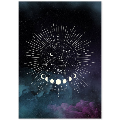 Lamina con la constelación Leo. Poster con símbolo del Zodiaco en y Fondo del Cielo Estrellado-Artwork-Nacnic-A4-Sin marco-Nacnic Estudio SL