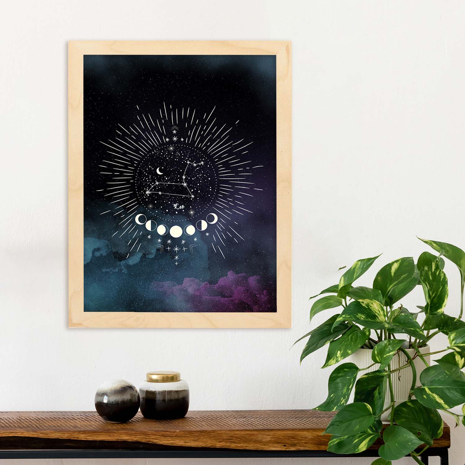 Lamina con la constelación Leo. Poster con símbolo del Zodiaco en y Fondo del Cielo Estrellado-Artwork-Nacnic-Nacnic Estudio SL