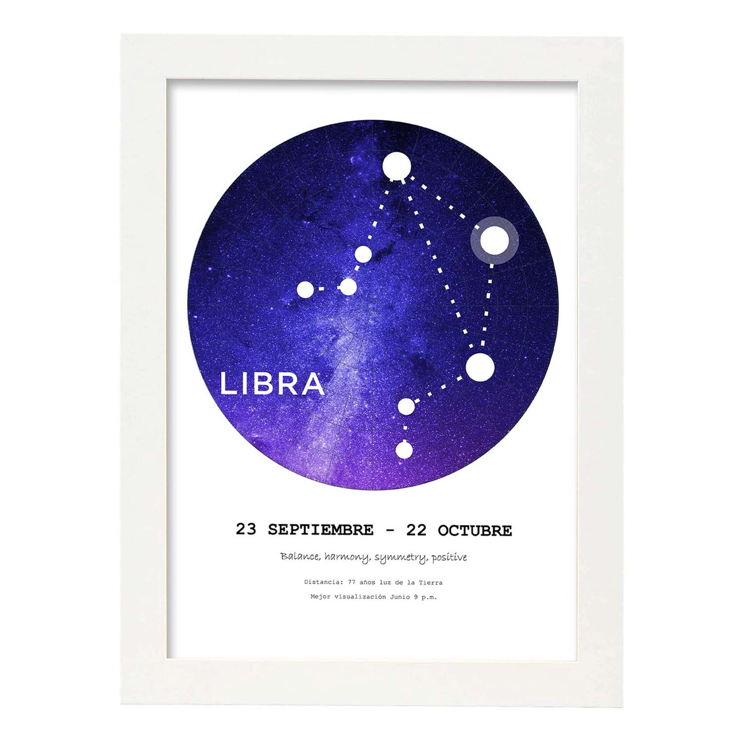 Lamina con la constelación Libra. Poster con símbolo del zodiaco en y fondo blanco-Artwork-Nacnic-A3-Marco Blanco-Nacnic Estudio SL