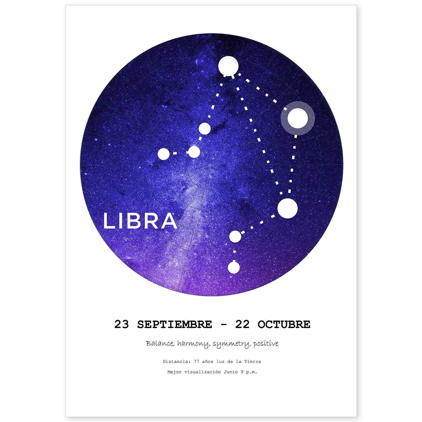 Lamina con la constelación Libra. Poster con símbolo del zodiaco en y fondo blanco-Artwork-Nacnic-A4-Sin marco-Nacnic Estudio SL