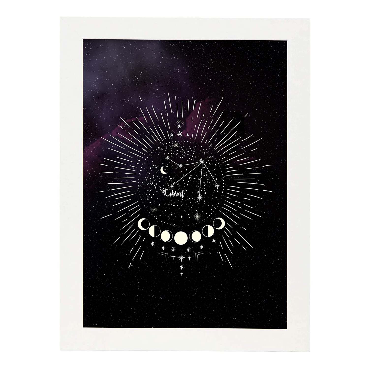 Lamina con la constelación Libra. Poster con símbolo del Zodiaco en y Fondo del Cielo Estrellado-Artwork-Nacnic-A3-Marco Blanco-Nacnic Estudio SL