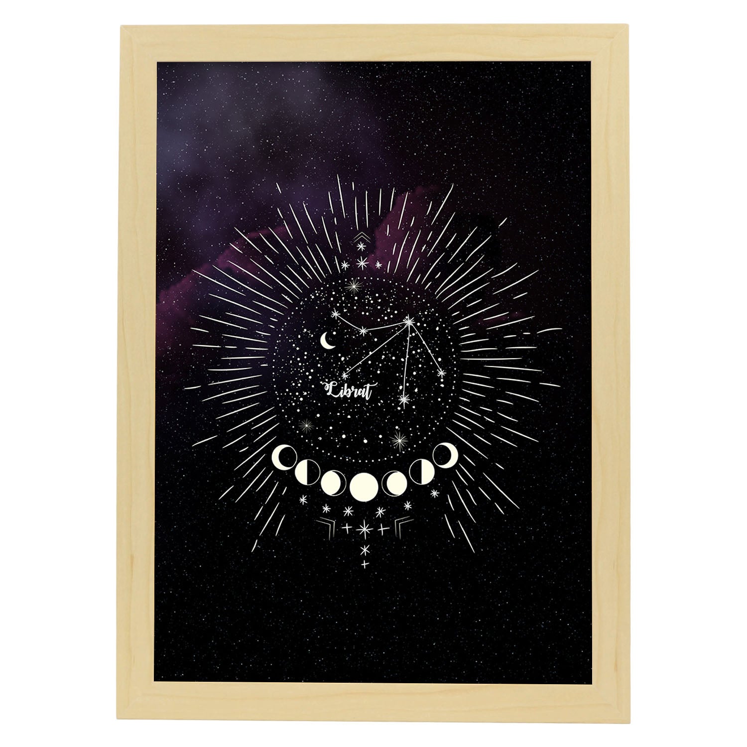 Lamina con la constelación Libra. Poster con símbolo del Zodiaco en y Fondo del Cielo Estrellado-Artwork-Nacnic-A3-Marco Madera clara-Nacnic Estudio SL