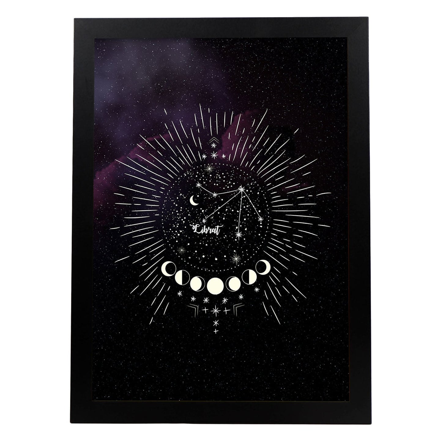 Lamina con la constelación Libra. Poster con símbolo del Zodiaco en y Fondo del Cielo Estrellado-Artwork-Nacnic-A3-Marco Negro-Nacnic Estudio SL