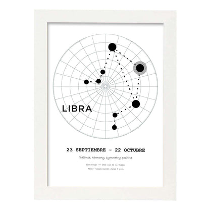 Lamina con la constelación Libra. Poster con símbolo del zodiaco en y fondo del cielo estrellado-Artwork-Nacnic-A4-Marco Blanco-Nacnic Estudio SL