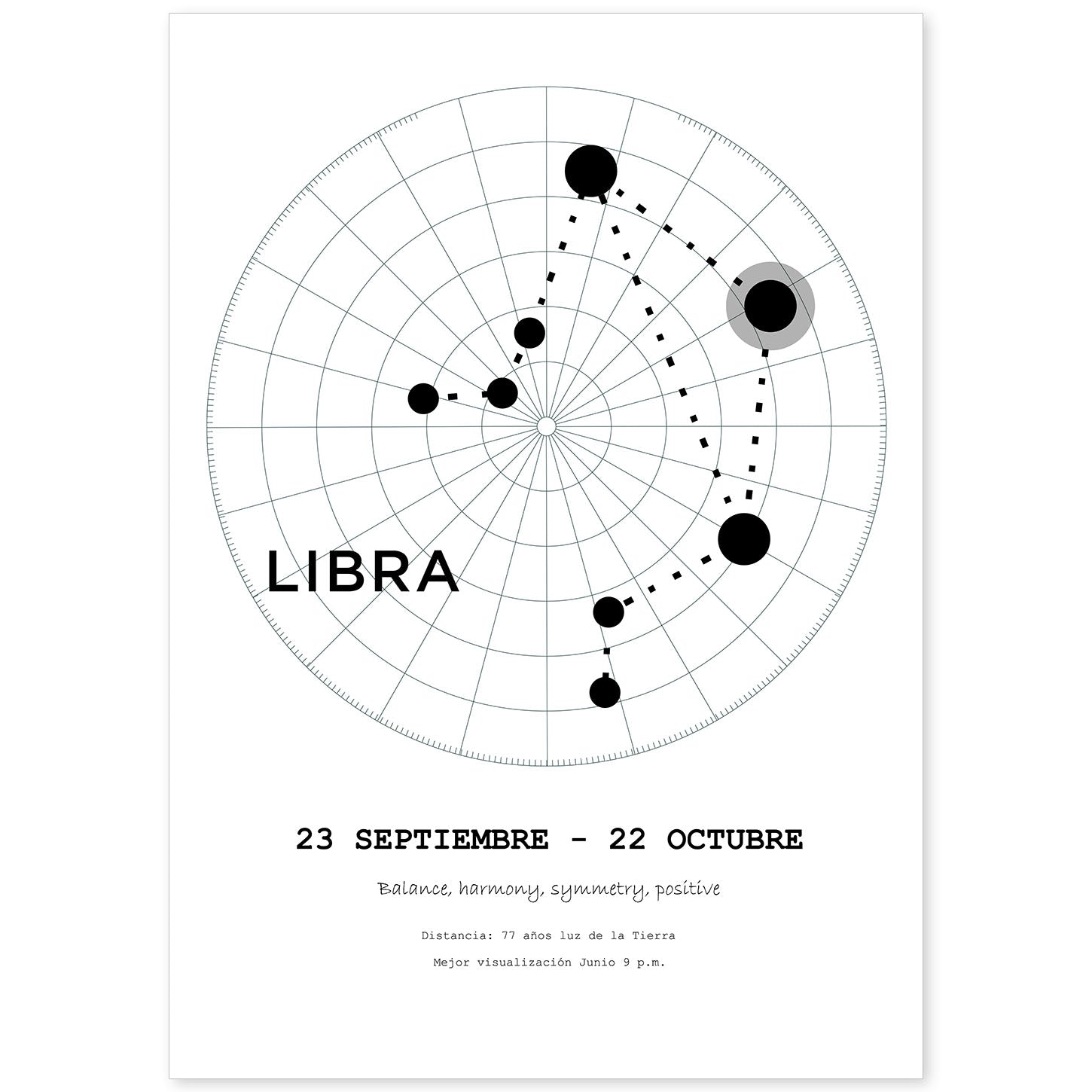 Lamina con la constelación Libra. Poster con símbolo del zodiaco en y fondo del cielo estrellado-Artwork-Nacnic-A4-Sin marco-Nacnic Estudio SL