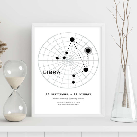 Lamina con la constelación Libra. Poster con símbolo del zodiaco en y fondo del cielo estrellado-Artwork-Nacnic-Nacnic Estudio SL